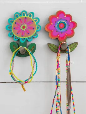 Adhesive Wooden Wall Hooks, Set of 2 - Flower