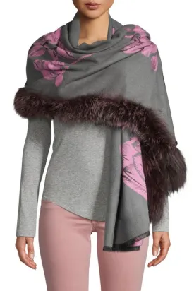 Luxurious Cashmere Wrap with Fur Trim - ADUR Printed Design