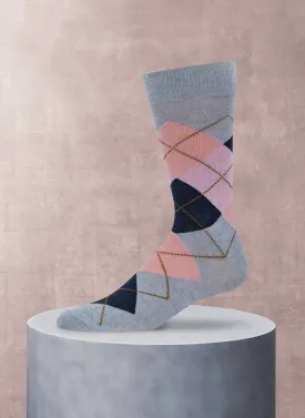 Argyle Cotton Sock in Light Blue