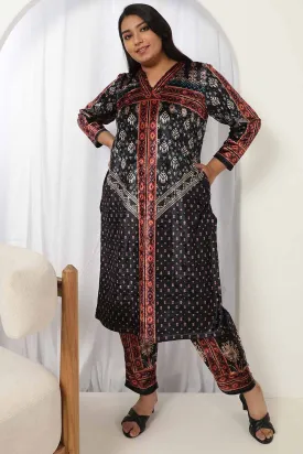 Black Luxe V Neck Velvet Kurta