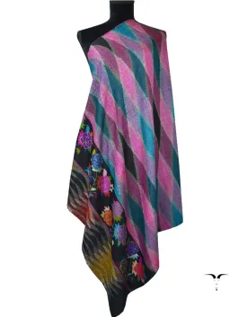 Black, Pink & Blue Kani Pashmina Shawl 5420