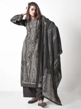 Black Unstitched Pashmina Winter Salwar Suits Fabric for Ladies