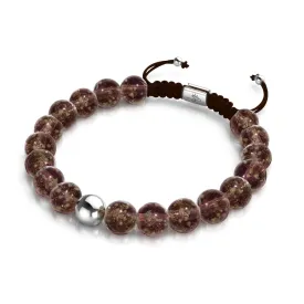 Chocolate | Silver | Firefly Glass Macrame Bracelet