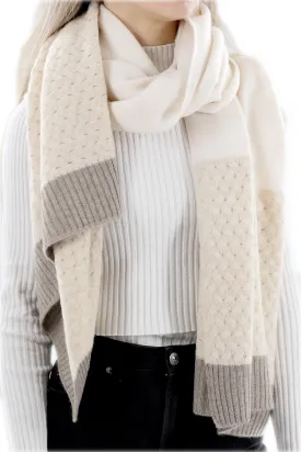 Color block Cashmere Blend Scarf - Ivory/Beige