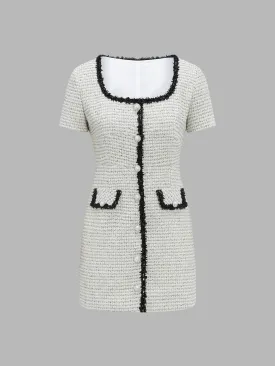 Colorblock Tweed Dress with Lace