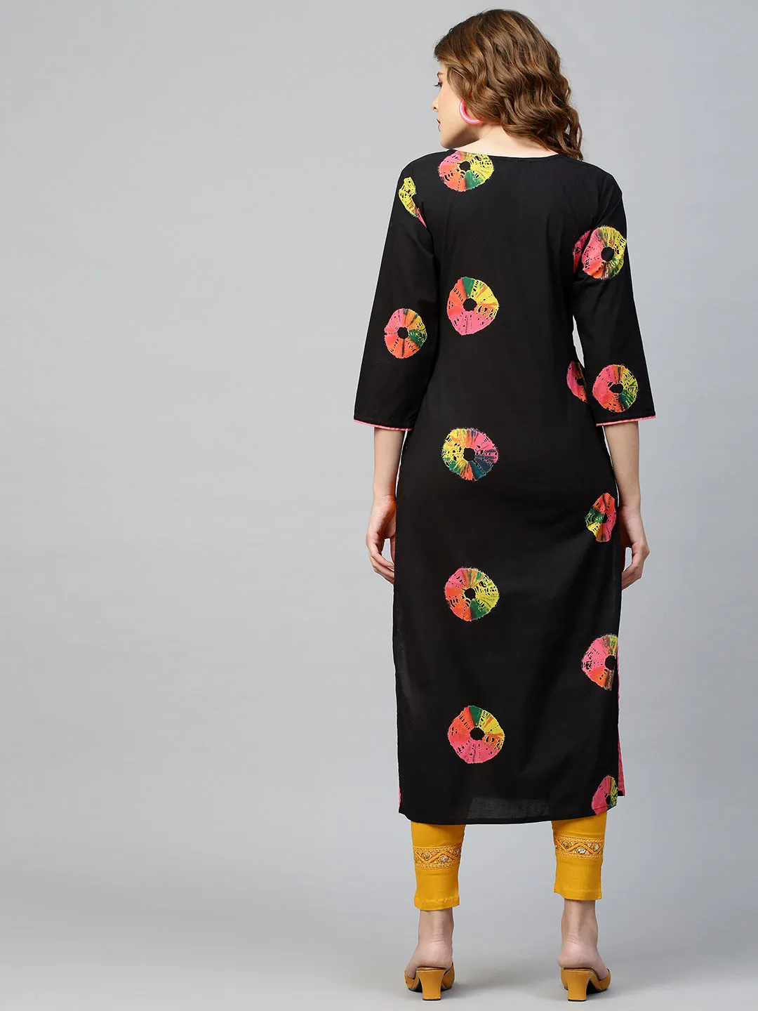 Colorful Bandhej Kurta - Black