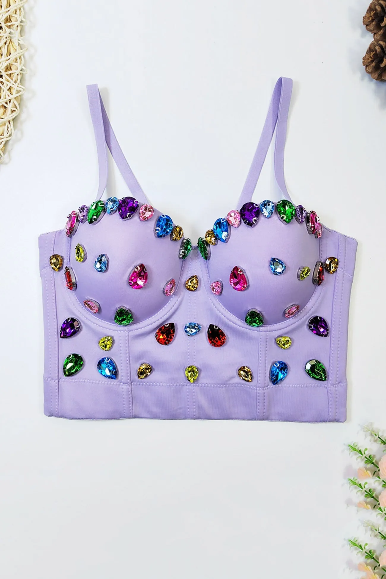 Colorful Rhinestone Corset Cami Top