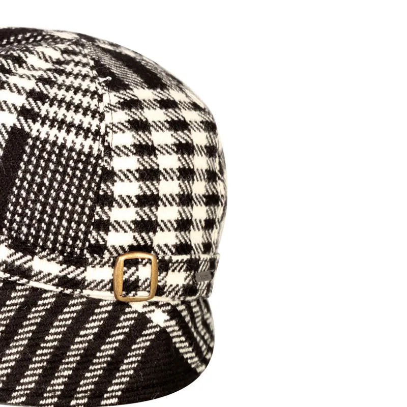 Donegal Tweed Flapper Cap, Black & White Houndstooth