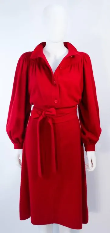 EMANUEL UNGARO Red Wool Cashmere Blend Dress Size 8