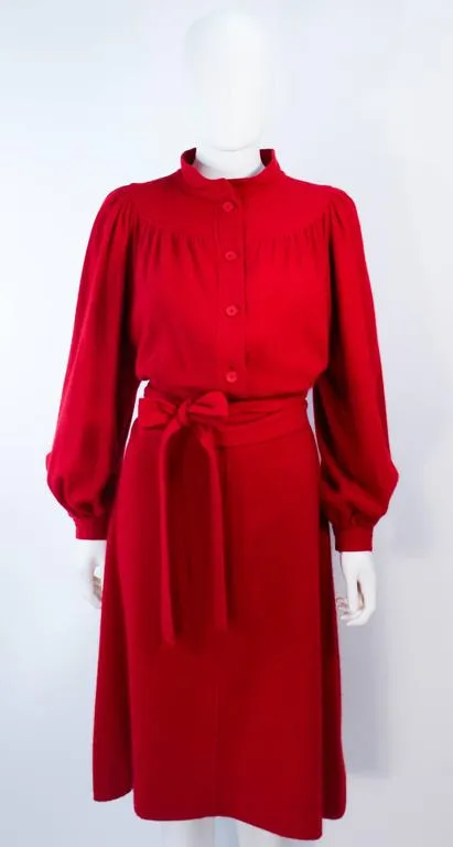 EMANUEL UNGARO Red Wool Cashmere Blend Dress Size 8