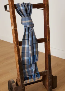 Foxford Blue & Mink Check Lambswool Scarf