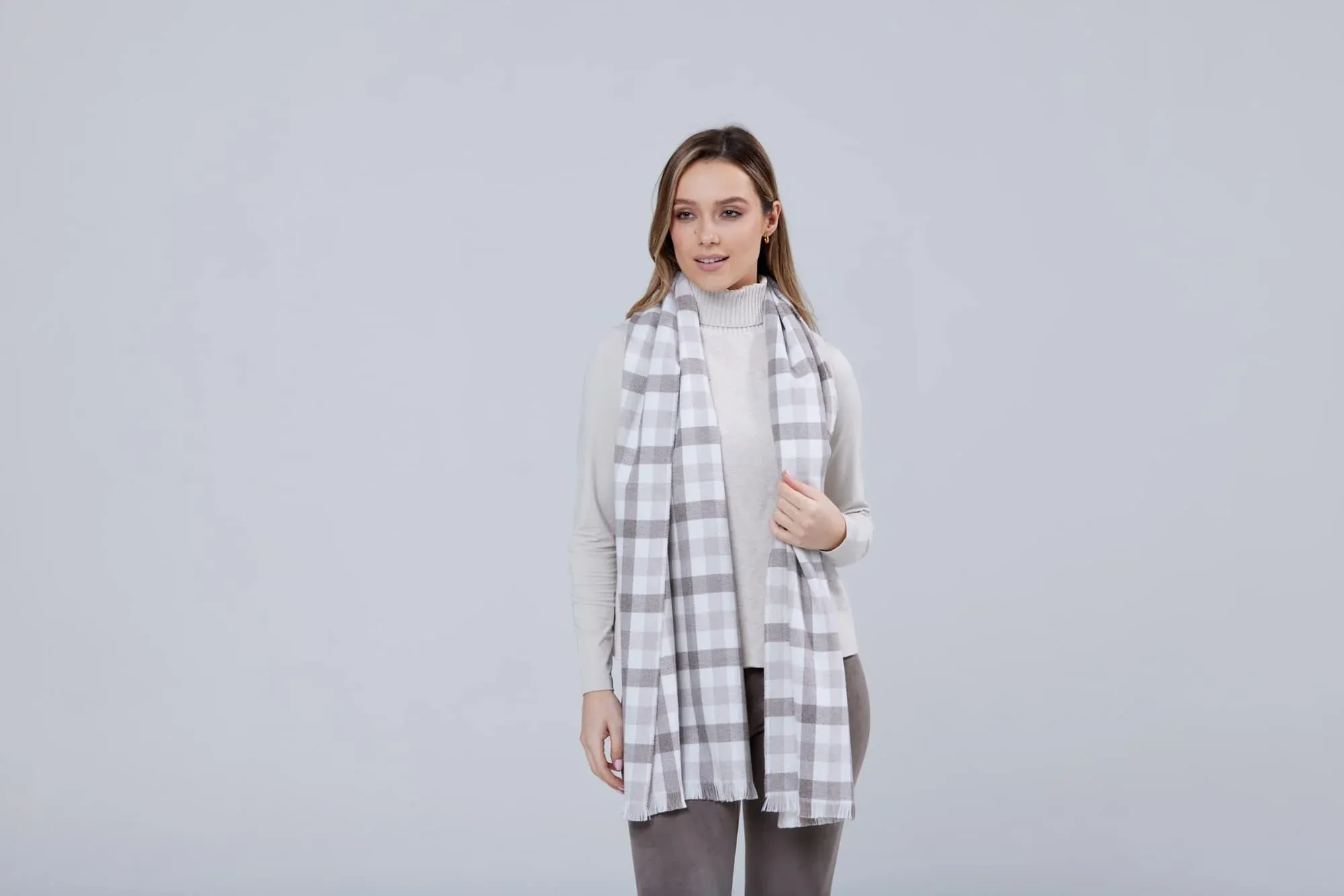 Foxford Mink Check Merino Wool Scarf