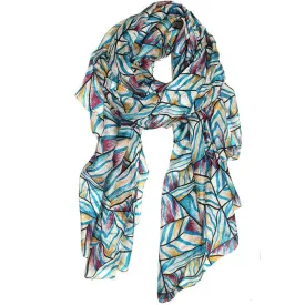 Geometric Leaf Print Scarf -Turquoise