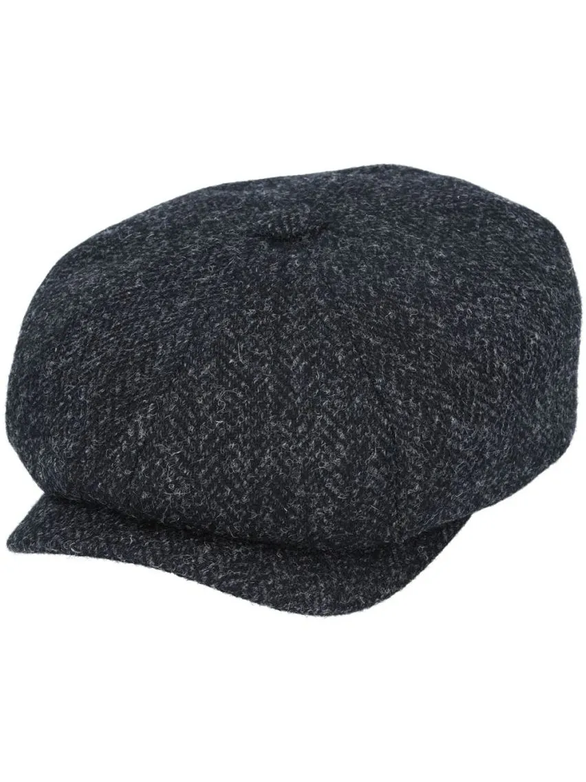 HARRIS TWEED - BLACK PURE WOOL TWEED FLAT CAP