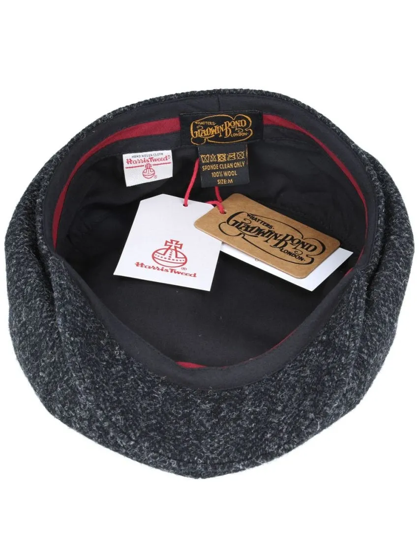 HARRIS TWEED - BLACK PURE WOOL TWEED FLAT CAP