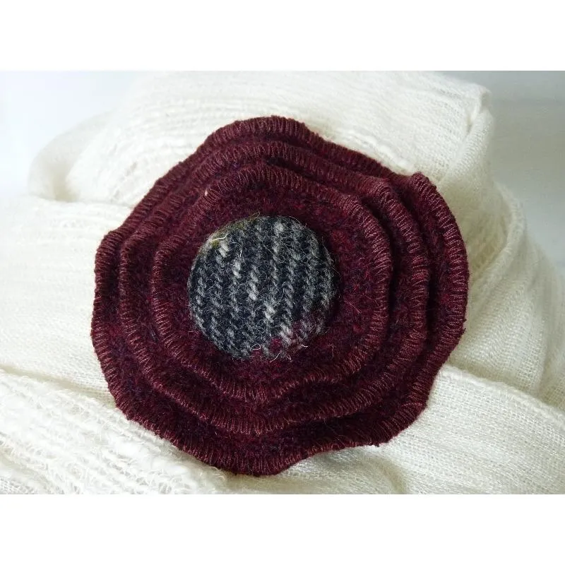 Harris Tweed Three Layer Brooch - Burgundy