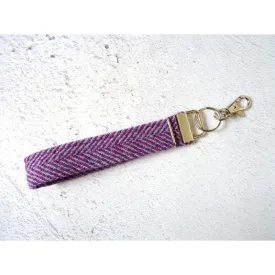 Harris Tweed Wristlet Keyring - Purple Herringbone