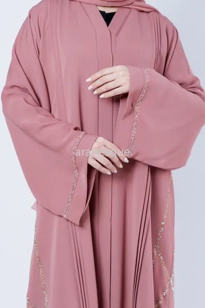 Luxury Nida Embellished Open Abaya with Pleats - 2 Colours