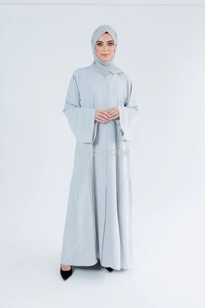 Luxury Nida Embellished Open Abaya with Pleats - 2 Colours