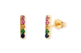 Mini Earrings 14kt Gold & Sapphires Line Stud