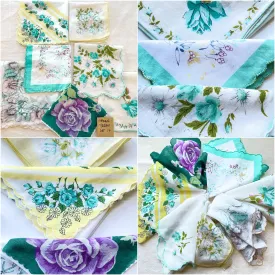 SOLD Vintage 40s/50s Hankies, Yellow/Greens/Aqua 7 Piece Lot #13