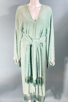 SOLD Vintage Mint/Celadon Burnout Velvet Jacket/Robe/Duster W/Bead Tassels & Shawl/One Size