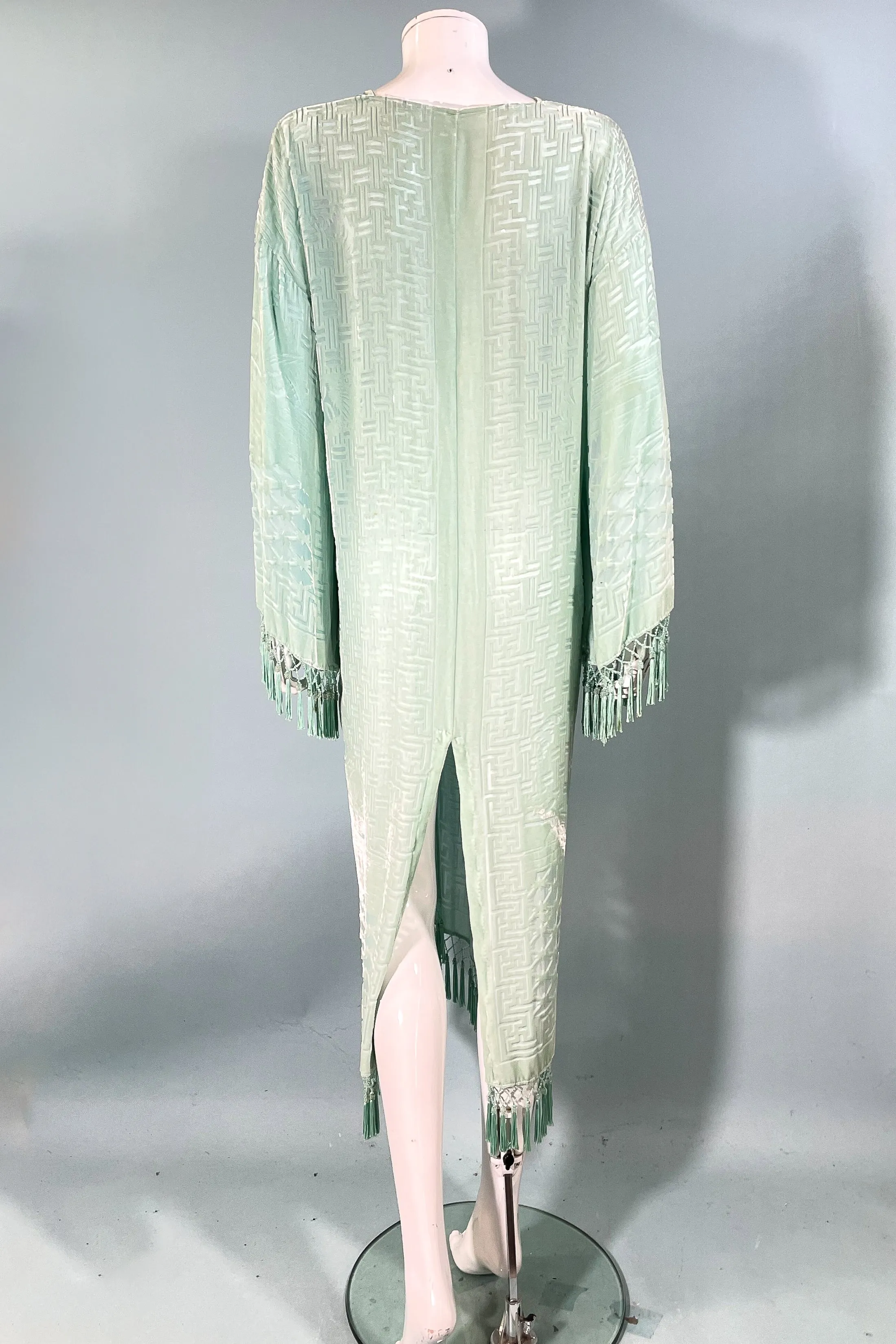 SOLD Vintage Mint/Celadon Burnout Velvet Jacket/Robe/Duster W/Bead Tassels & Shawl/One Size