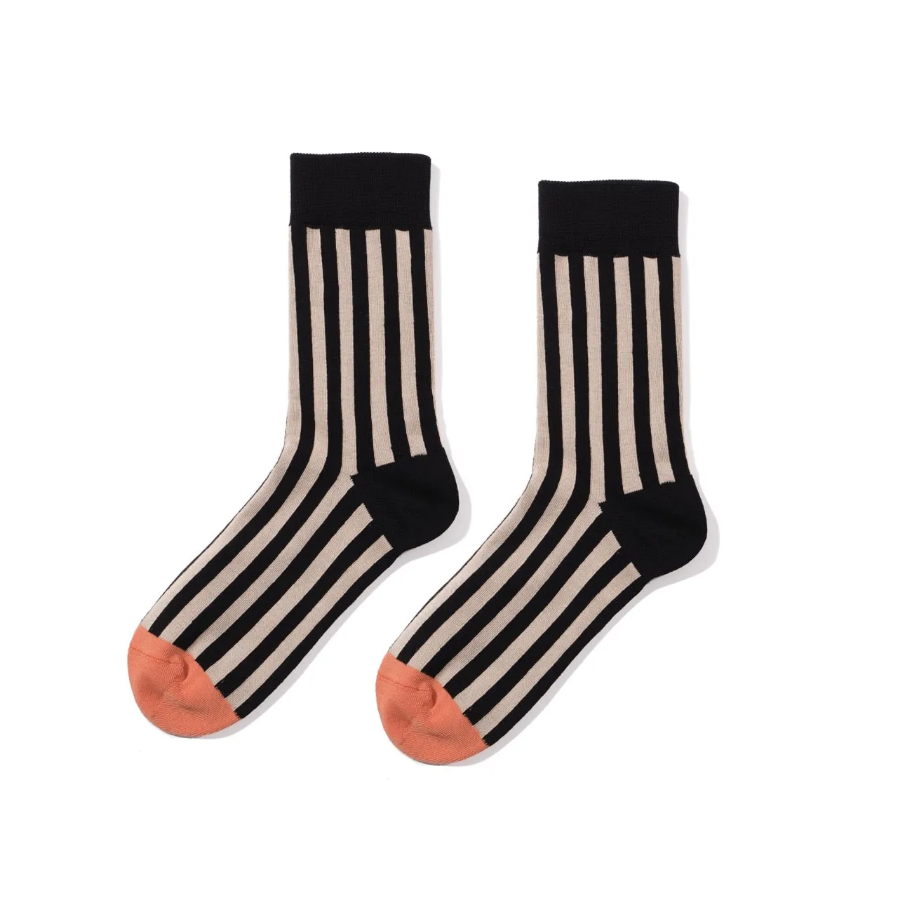 Striped Socks Mid-Calf Vertical Stripes Contrast Color Cotton Socks