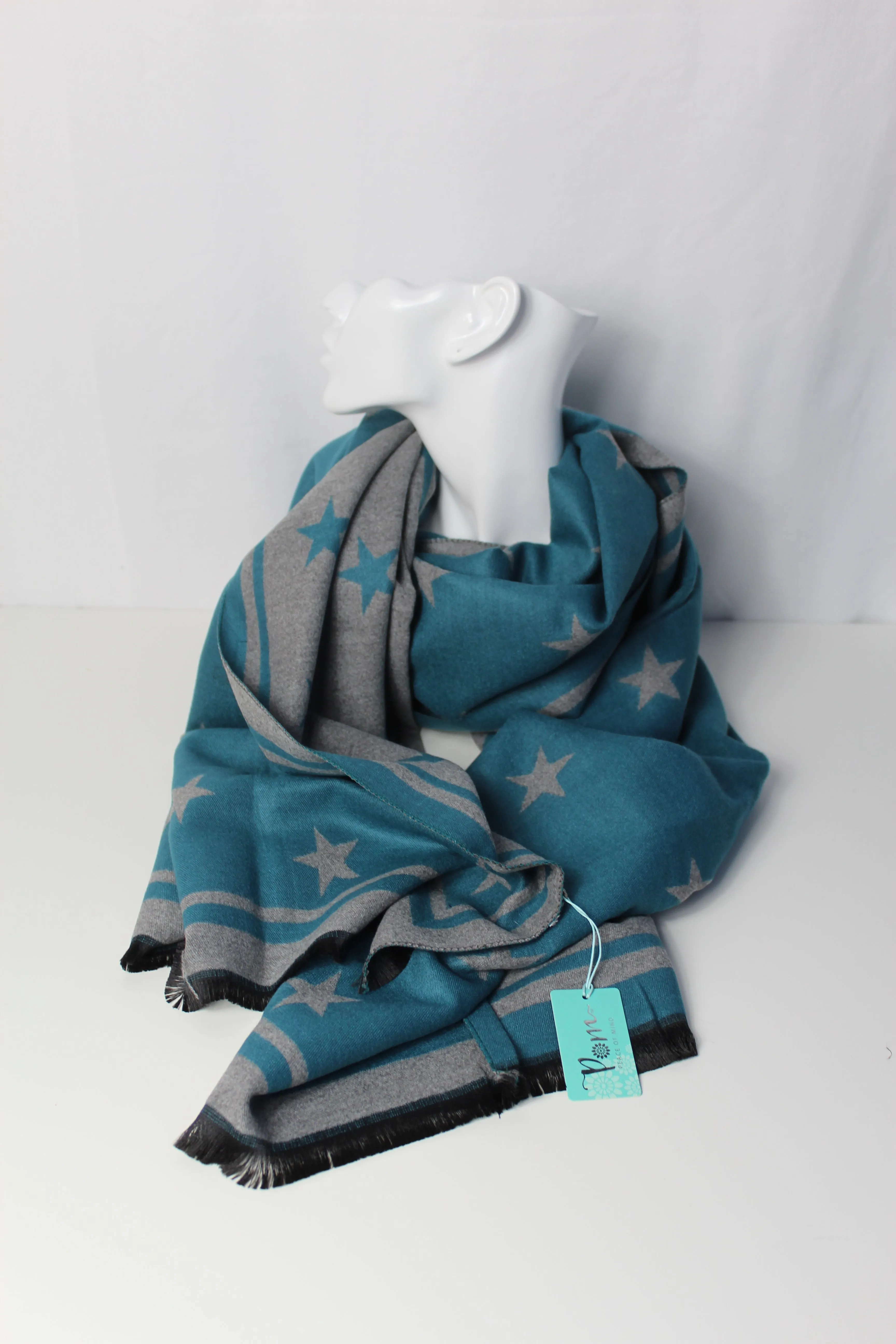 Teal & Grey, Reversible Star Scarf