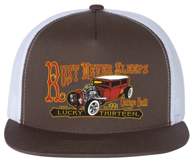 The RUST NEVER SLEEPS Cap - BROWN/WHITE