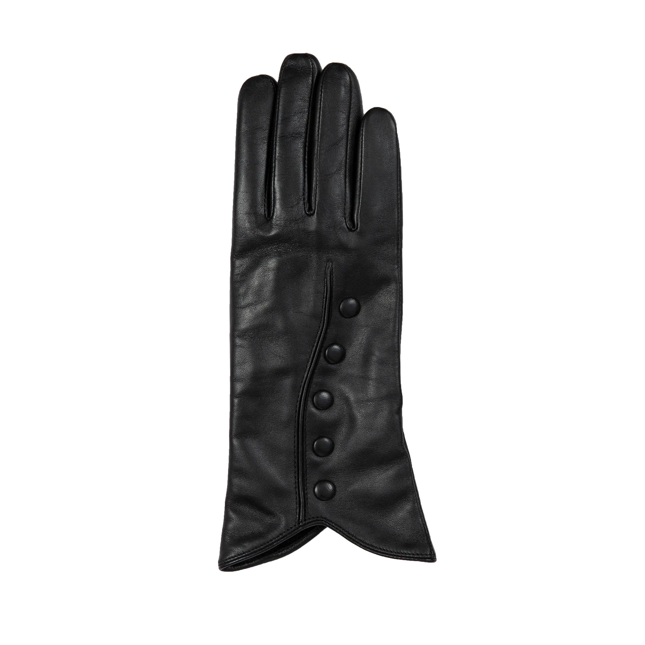 Women’s Wool-Lined Leather Gloves with Buttons and Piping