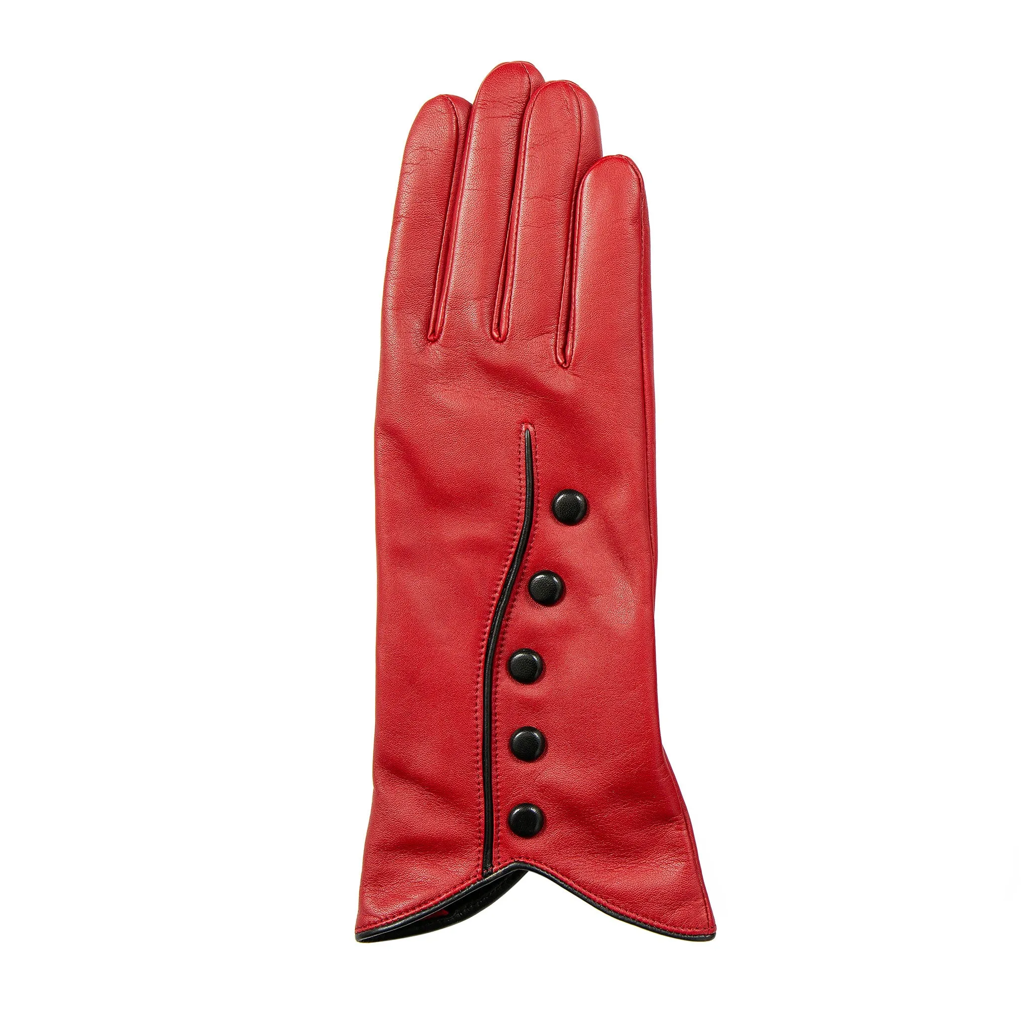 Women’s Wool-Lined Leather Gloves with Buttons and Piping