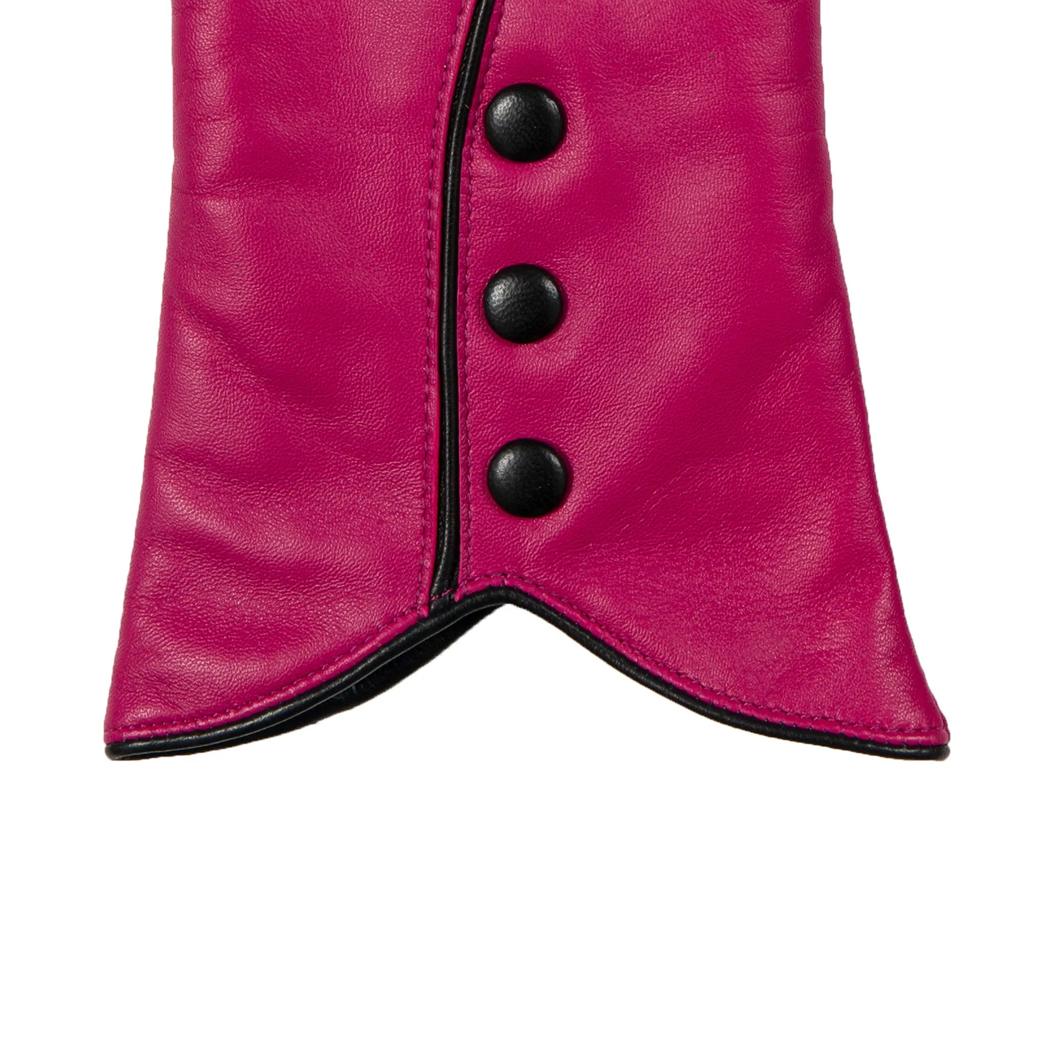 Women’s Wool-Lined Leather Gloves with Buttons and Piping